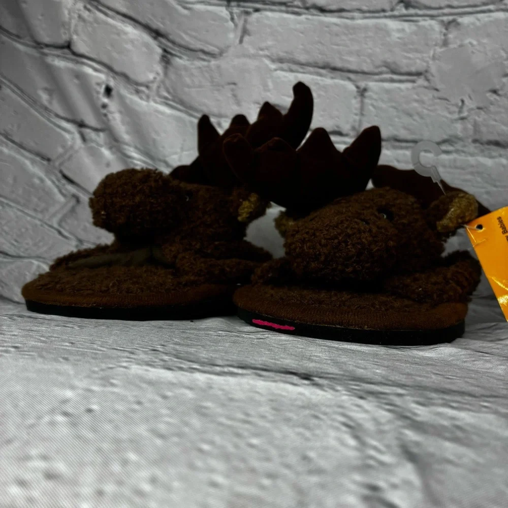 5/$20 Berry Babies Little Kids Brown Moose Animal‎ Plush House Slippers 13/13.5